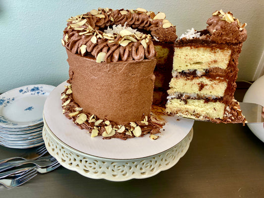 Joyfully Almond Chocolate Ganache Cake Slice